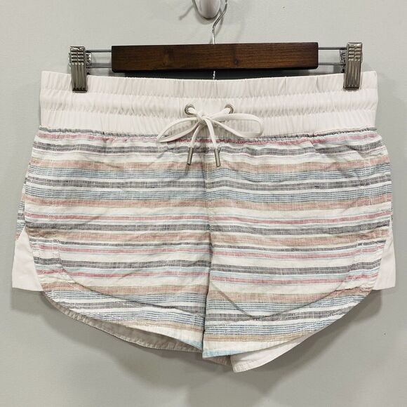 Athleta Pants - ATHLETA 4 White Multi Stripe Cabo Beachside Linen Pull On Shorts Vacation Resort
